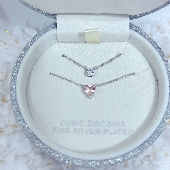 Joy Cubic Zirconia Fine Silver Plated double Necklace set - Picture 3 of 8